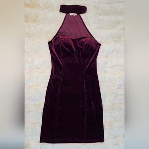 Vivace Burgundy Velvet Whimsigoth Halter Mini Dress Dark Romantic Size S